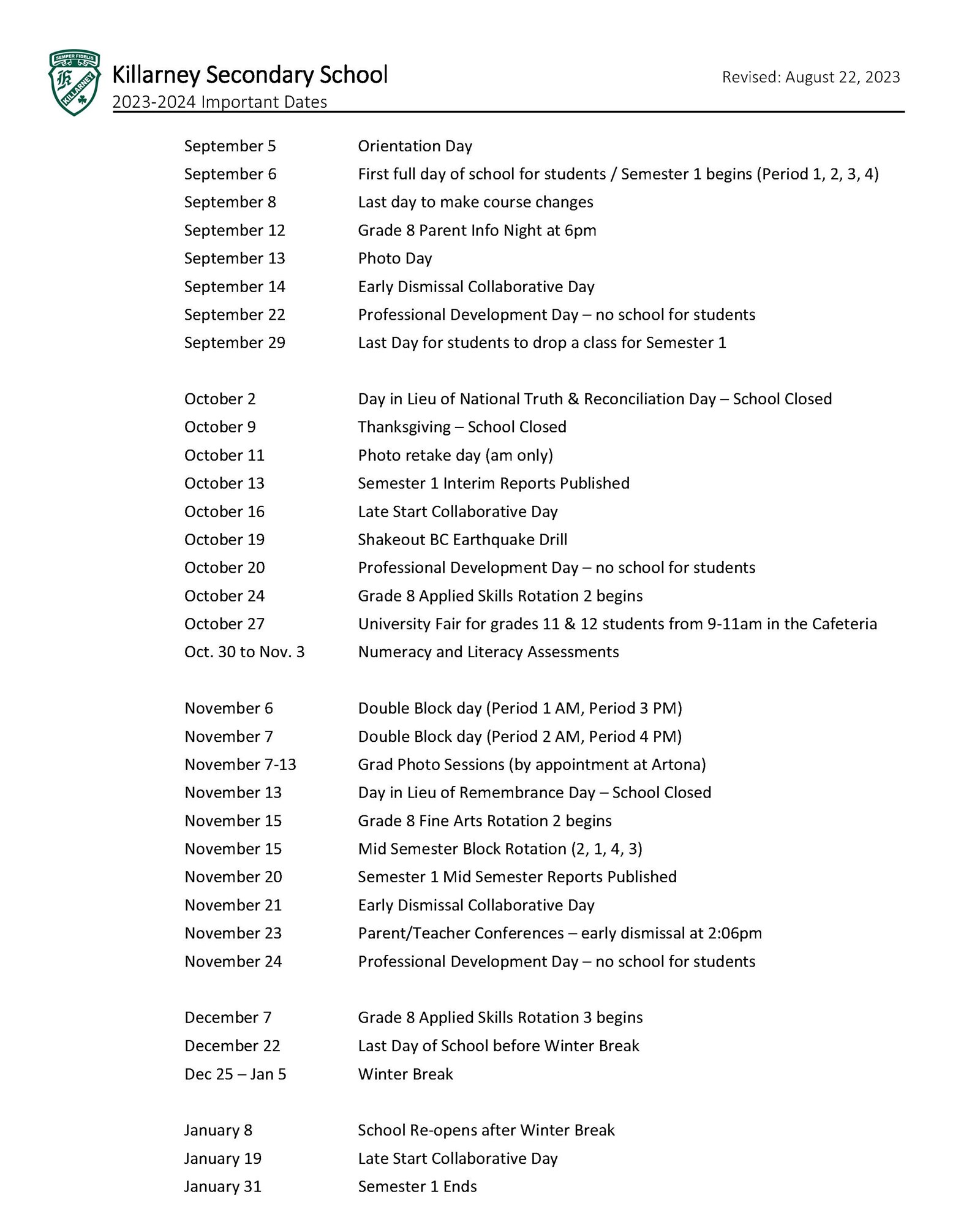 Calendars and Schedules